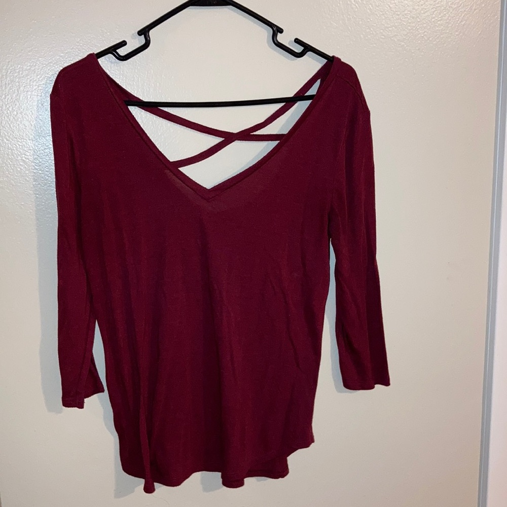 American eagle open back shirt - dark maroon - size M.